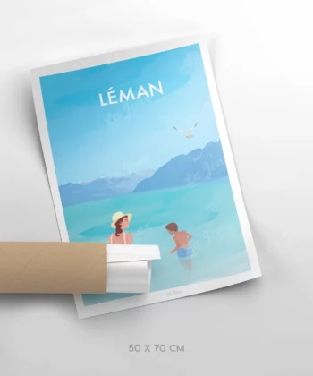 Poster de Le Léman en Suisse, présenté dans un cadre, un peut d'art suisse chez soi