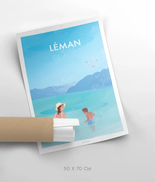 Poster de Le Léman en Suisse, présenté dans un cadre, un peut d'art suisse chez soi
