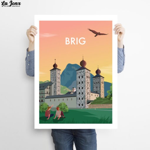 Man-holding-50x70cm-swiss-poster-Brig-