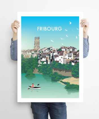 Man-holding-50x70cm-swiss-poster-Fribourg-