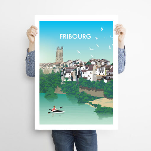 Man-holding-50x70cm-swiss-poster-Fribourg-