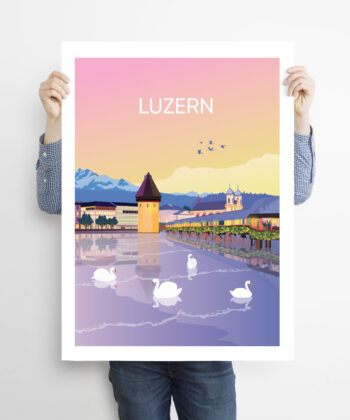 Man-holding-50x70cm-swiss-poster-Luzern