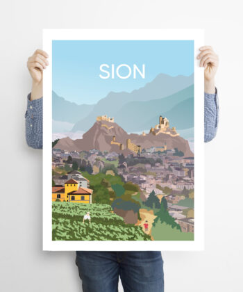 Man-holding-50x70cm-swiss-poster-Sion