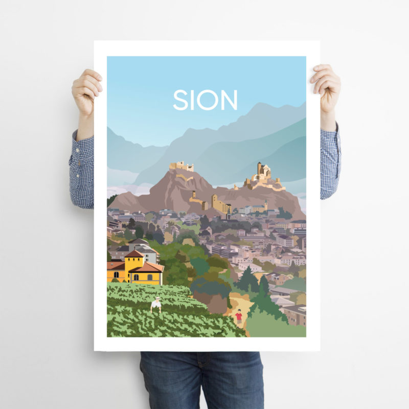 Man-holding-50x70cm-swiss-poster-Sion