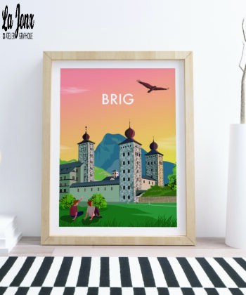 Swiss-poster-in-living-room-with-frame-Brig-