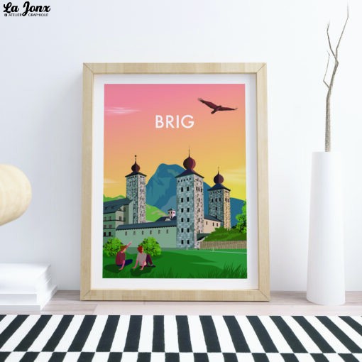 Swiss-poster-in-living-room-with-frame-Brig-