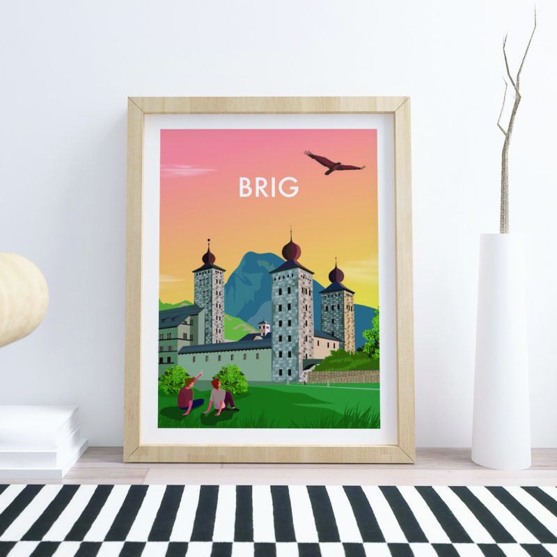 Swiss-poster-in-living-room-with-frame-Brig-