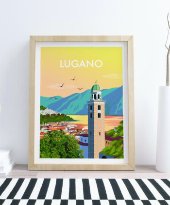 Swiss-poster-in-living-room-with-frame-Lugano-