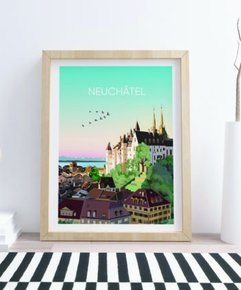 Affiche Neuchâtel – poster suisse, décoration murale, cadeau suisse