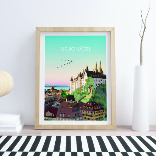 Affiche Neuchâtel – poster suisse, décoration murale, cadeau suisse