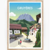 affiche gruyeres suisse poster montagne chateau