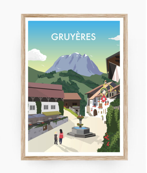 affiche gruyeres suisse poster montagne chateau