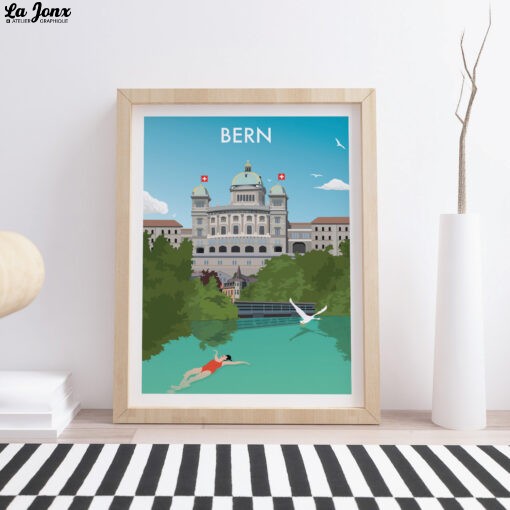 Swiss-poster-in-living-room-with-frame-Bern-