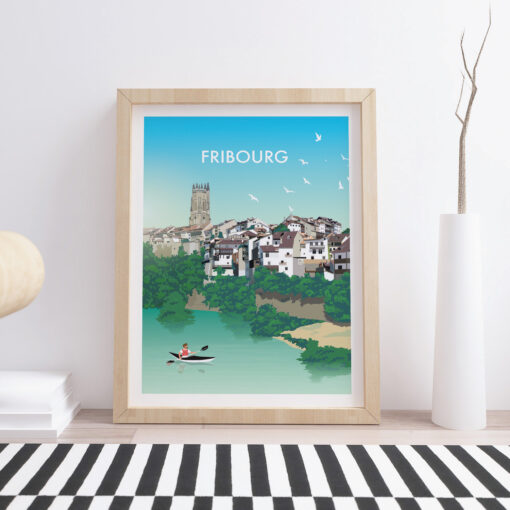Swiss-poster-in-living-room-with-frame-Fribourg