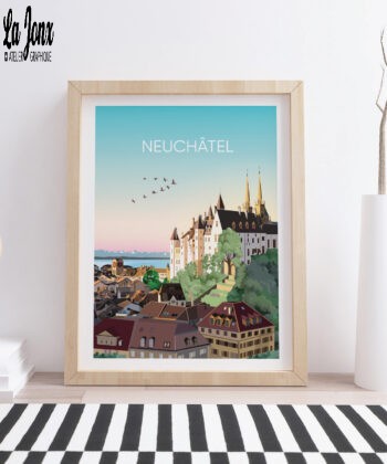 Swiss-poster-in-living-room-with-frame-Neuchatel-