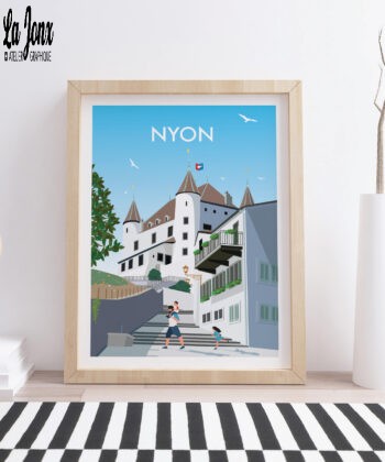 Swiss-poster-in-living-room-with-frame-Nyon-