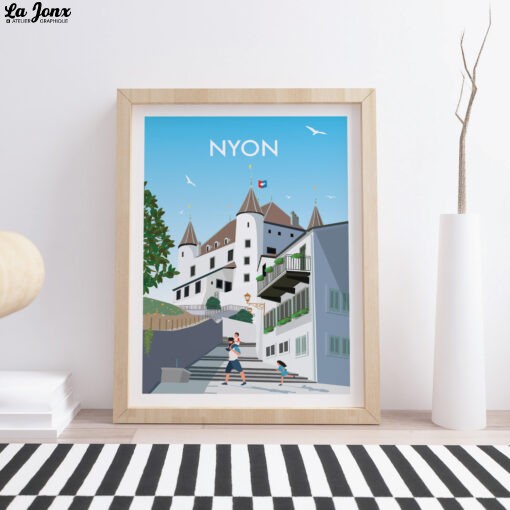 Swiss-poster-in-living-room-with-frame-Nyon-