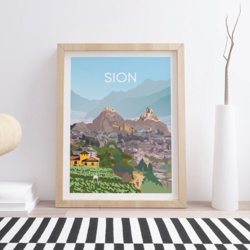 Swiss-poster-in-living-room-with-frame-Sion-