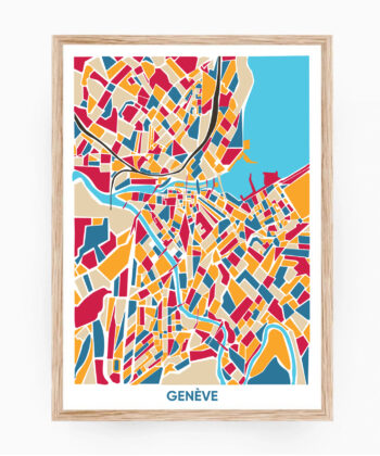 Affiche colorée carte de Genève, Suisse