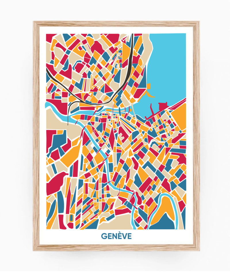 Affiche colorée carte de Genève, Suisse