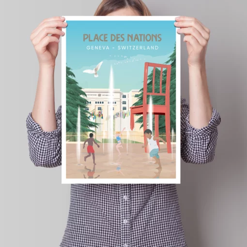 Affiche Place des Nations - Genève – poster suisse, décoration murale, cadeau suisse
