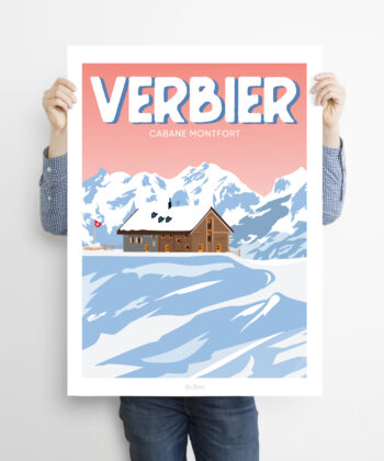 Man holding a poster of Verbier