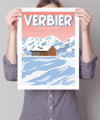 Femme tenant une affiche de Verbier