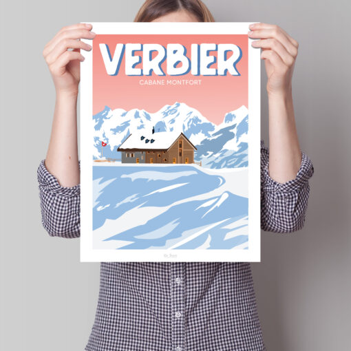 Femme tenant une affiche de Verbier