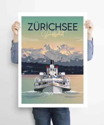 Affiche Croisière sur le lac de Zürich – poster suisse, décoration murale, cadeau suisse