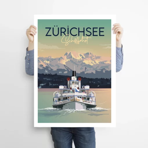 Affiche Croisière sur le lac de Zürich – poster suisse, décoration murale, cadeau suisse