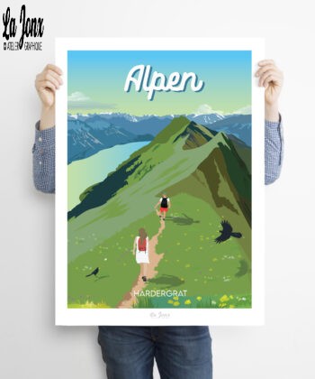 Man holding a poster of Alpen