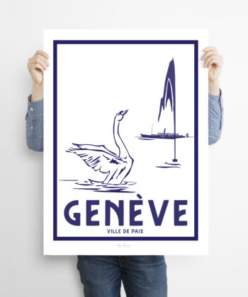 Homme tenant une affiche sur Genève Ville de Paix