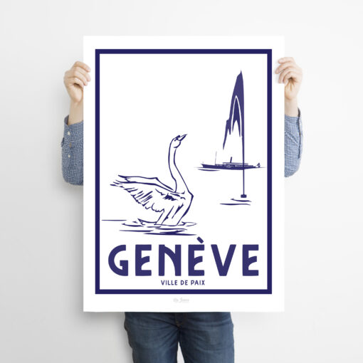 Homme tenant une affiche sur Genève Ville de Paix
