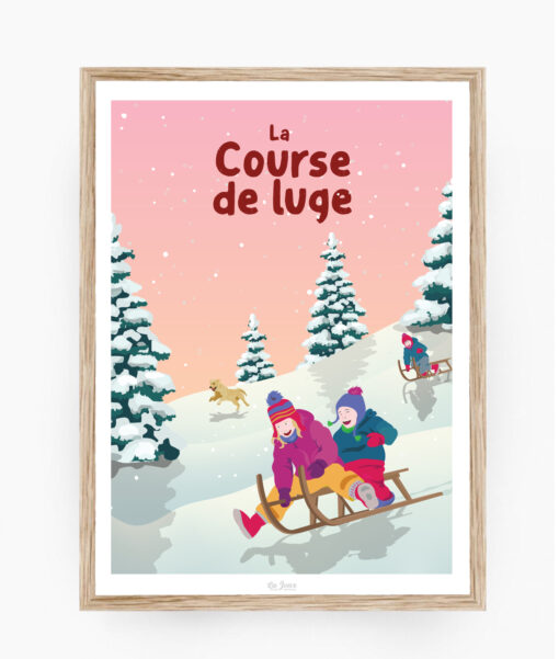 Affiche sur une course de luge dans la montagne dans un cadre