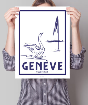Femme tenant une affiche sur Genève Ville de Paix