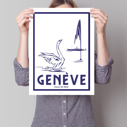 Femme tenant une affiche sur Genève Ville de Paix