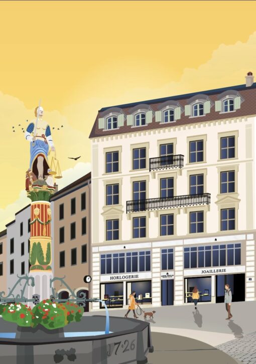 Affiche Bâle - La baignade – poster suisse, décoration murale, cadeau suisse