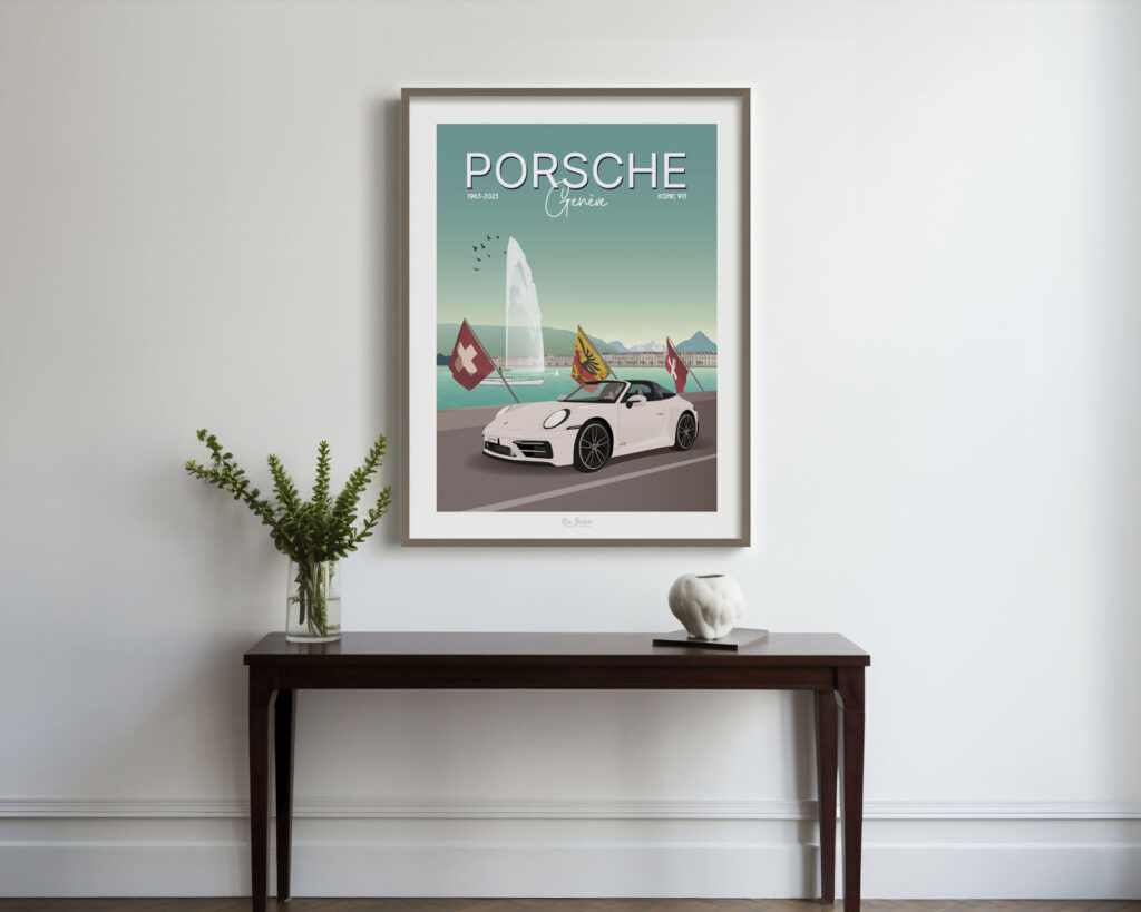 Poster of Porsche on a wall