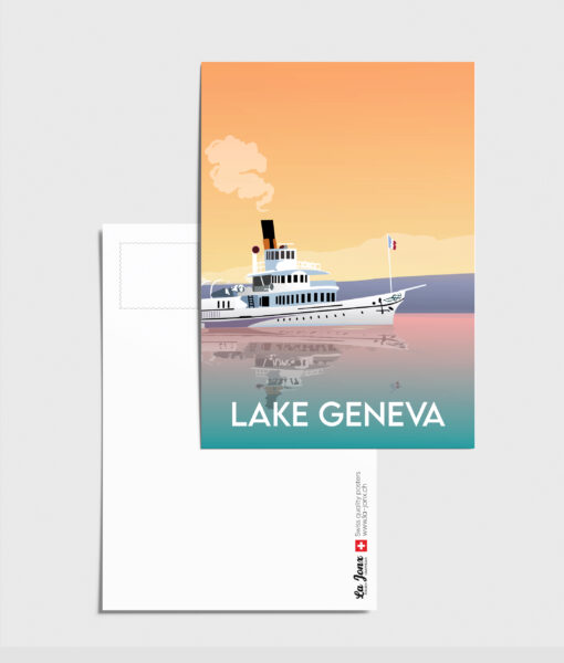 Carte postale du lac Léman avec un bateau