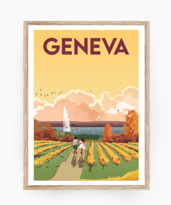 Affiche Automne à Genève – poster suisse, décoration murale, cadeau suisse