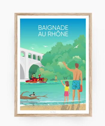Affiche Baignade au Rhône – poster suisse, décoration murale, cadeau suisse