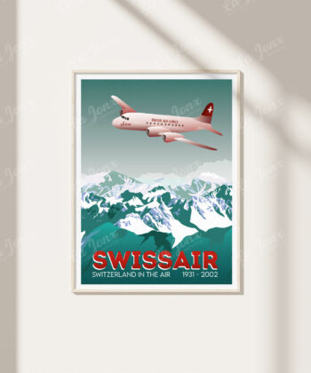 Affiche Swissair - Switzerland in the air – poster suisse, décoration murale, cadeau suisse