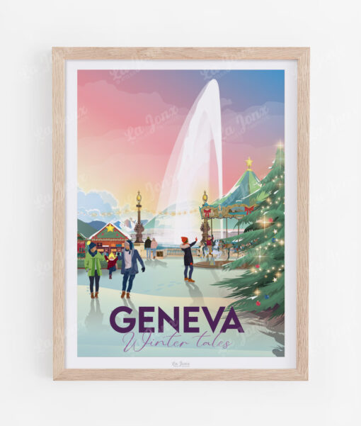 Affiche Genève - Hiver au quai – poster suisse, décoration murale, cadeau suisse