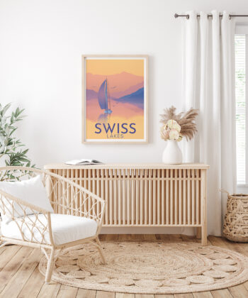 Swiss Lakes poster, original gift, on a wall