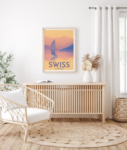 Swiss Lakes poster, original gift, on a wall