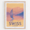 Swiss Lakes poster, presented in a wooden frame