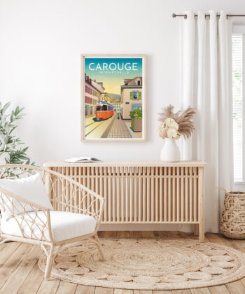 Affiche de Carouge l'intemporelle, cadeau original, sur un mur