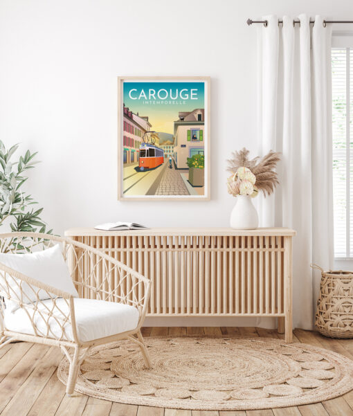 Affiche de Carouge l'intemporelle, cadeau original, sur un mur