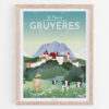 Affiche de Gruyères, le pays, présentée dans un cadre en bois