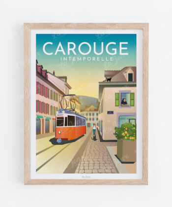 Affiche de Carouge l'intemporelle, présentée dans un cadre en bois